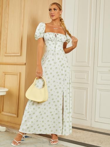 Image of KUTUMAI Women Summer Puff Sleeve Off Shoulder Floral Flowy Long Maxi Dress