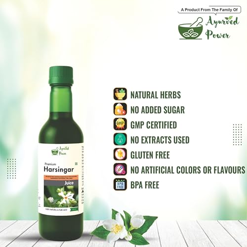 Image of AYURVED POWER Harsingar Juice | Night Jasmine Parijat Harshringar Leaf Juice - 500 ml | Fresh Harshringar Leaves | Natural Pain Reliever For joints & muscles pain - Pack of 1