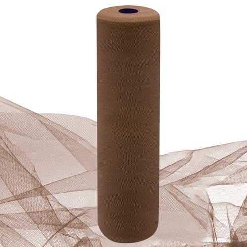 Image of Mocha Mousse Tulle Fabric Rolls 54 Inch by 10 Yards Fabric Tulle Bolt for Wedding Christmas Decorations Gift Wrapping DIY Tutu Baby Shower Table Skirt Birthday Party Craft Supplies