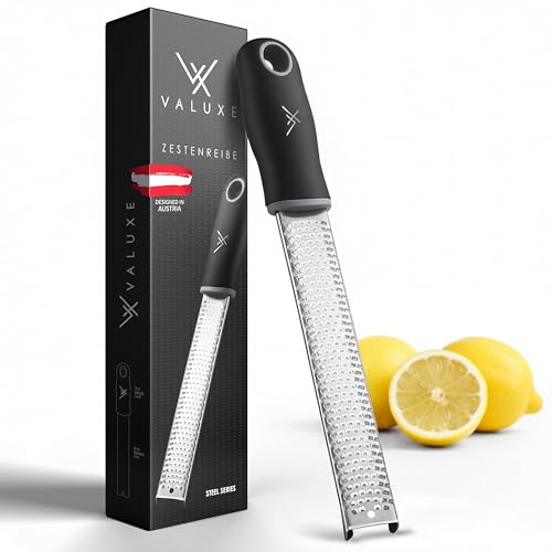 VALUXE Premium Zester-Reibe spülmaschinengeeignet - Küchenreibe für Parmesan Muskatnuss Ingwer mit scharfer Edelstahl-Klinge - Zitronenreibe Käsereibe Muskatreibe Parmesanreibe