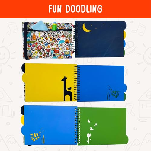 Image of Berrybee Children's Activity Chalkboard Book-Portable Screen Free Activities for Kids, Erasable Reusable Book12 Pages,12 Activities One Chalk with chalkholder | 6 x 6 inches (Chalkit Doodle)