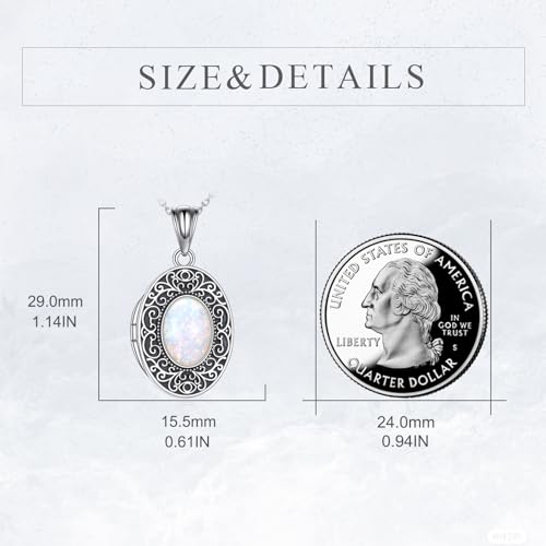 CRMAD Opal/Moonstone/Turquoise Locket Necklace for Women Sterling Silver Oval-Shaped Opal Locket Pendant Holds Pictures Always with You Vintage Style Photos Locket Jewelry Gifts for Loved One4