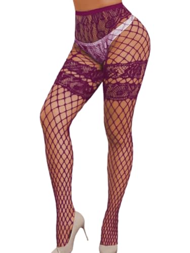 Image of ChiaoLezhee Sexy Wide Fishnet Tights, Floral Lace Garter Stockings For Women, Fishnets Fish Net Fits 0-18
