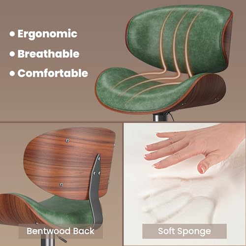 Image of YaFiti Bar Stools Set of 3, Bar Stools for Kitchen Island with Bentwood Back and Leather Seat, Swivel Bar Stools for Kitchen Counter, Bar, Green