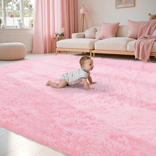 Image of Fluffy Pink Area Rug for Bedroom Living Room Soft 8x10 Fuzzy Washable Rugs Non-Shedding Indoor Plush Rug for Nursery Kids Room Dorm Room Home Decor, High Pile Shaggy Floor Carpets(Pink 8'x10')