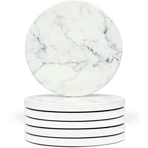 Naivasha Homeware Marble Coasters Set of 6, Stunning Decorative Coasters in GLOSS Finish, Elegant Stone with Cork Bottom