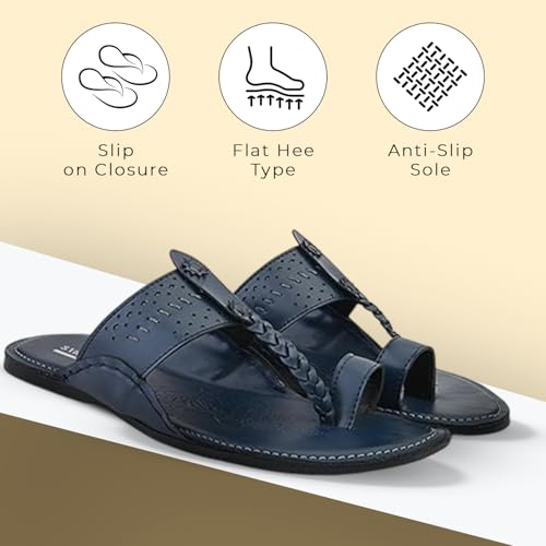 Image of STANPHORD Men Kolhapuri Chappals | Ethnic Thong Slippers Faux Leather | Cushioned Footbed | Festive Wedding Casual Daily Wear (TPMN 30006)