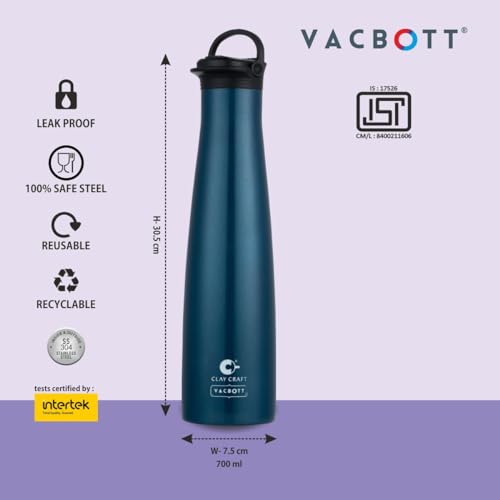 Image of CLAY CRAFT VACBOTT Vega Double Walled|18 Hours Hot and 24 Hours Cold Water Bottle Vacuum Insulated|Flask Bottle 650ml|Steel Bottles for Travelling|BPA-Free|BIS Certified|1Year Limited Warranty