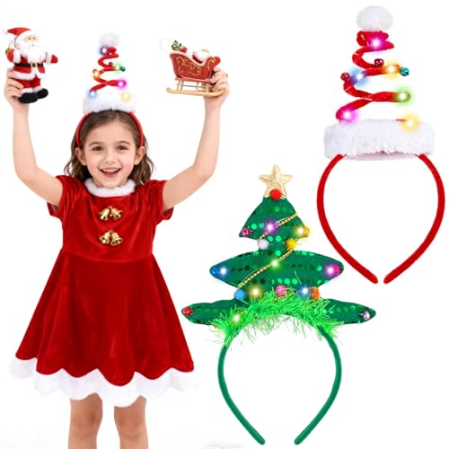PlsMupn 2 Stück Haarreif Weihnachten LED, Weihnachts Kopfschmuck für...