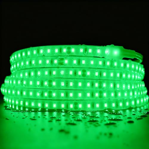 Image of SuperLightingLED IP68 Waterproof Green LED Strip Light, 24V 5m /16.4ft Bright Dimmable & Cuttable 600 LEDs Flexible Silicone LED Rope Light for Sauna, Patio, Marine & RV Use (Green)