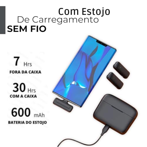 Microfone de Lapela Duplo Sem Fio USB-C com Estojo de Carregamento Compatível com iPhone 15 e Androi