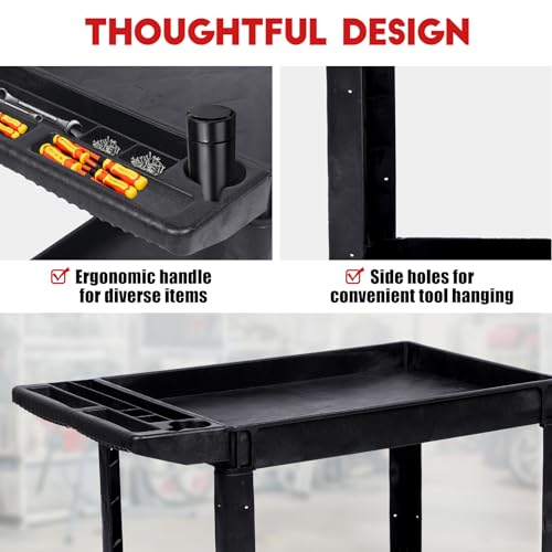 Heavy-Duty-Rolling-Utility-Cart-2-Tier-Service-Cart-with-Wheels-Ergonomic-Storage-Handle-550-LBS-Capacity-Plastic-Tool-Cart-Detailing-Cart-for-Warehouse-Garage-WorkshopKitchen-405x177-in-Ergonomic-Sto