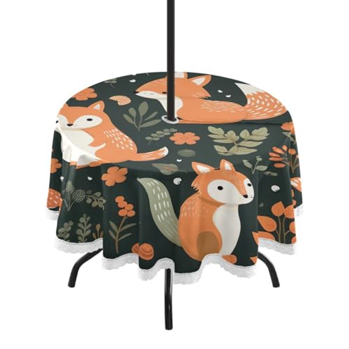 Wajiw 60 Inch Indoor Outdoor Round Tablecloth with Umbrella Hole and Zipper Waterproof Patio Table Cover for Camping Dining Room Party Outdoor Picnic,Hedgehogs