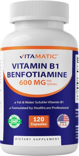 Vitamatic Benfotiamine 300mg + Vitamin B1 300 mg - 120 Vegetable Capsules - Made in The USA - Gluten...