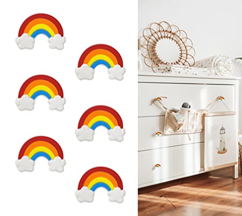 CcHhyyt Bottoni in gomma morbida a forma di cartone animato, per bambini, ragazze, ragazzi, cassetti, per la cameretta dei bambini, armadi, 6 pezzi (arcobaleno rosso)