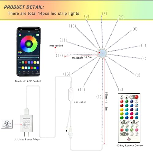 Luces LED Firework tiras 14 piezas RGBIC control APP miniatura 5