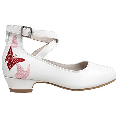 SOBEYO Girl's Dress Pumps Shoes Embroidered Mary-Jane Heel Block Shoes Elastic Strap/w Buckle Leather Insole Lining2