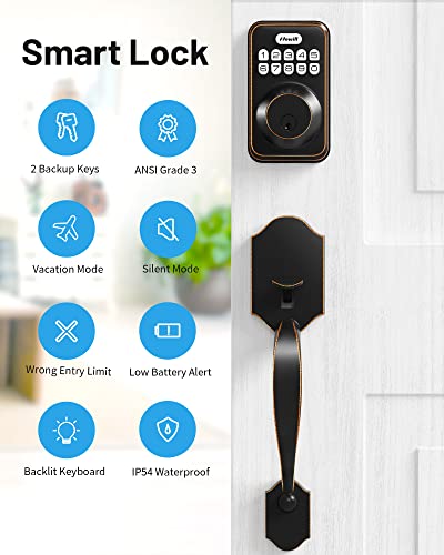 Keyless Entry Door Lock Set, Zowill Electronic Keypad Deadbolt Door Lock Set With 2 Handles, Front Door Handle Lever Sets, Digital Door Lock With Keypad Set, Auto Lock,Code Door Lock,Oil-Rubbed Bronze #TOP4