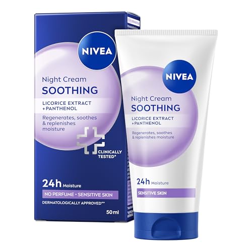 NIVEA Soothing Night Cream with Panthenol (50 ml) Face Cream for Sensitive Skin with Liquorice Extract and Panthenol Regenerating Overnight Moisturiser
