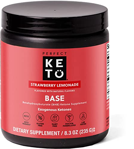 Perfect Keto Exogenous Ketones Powder, BHB Beta-Hydroxybutyrate Salts Supplement, Best Fuel for Energy Boost, Mental Performance, Mix in Shakes, Milk, Smoothie Drinks for Ketosis â€“ Strawberry Lemonade