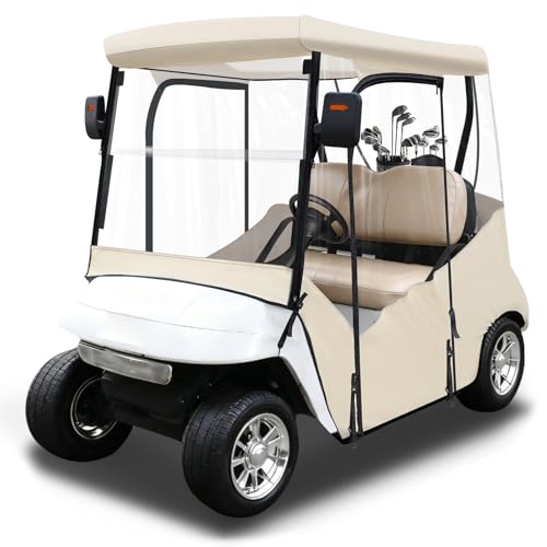 iLSKW Golf Cart Driving Enclosure 2 Passenger for EZGO TXT/RXV, Beige
