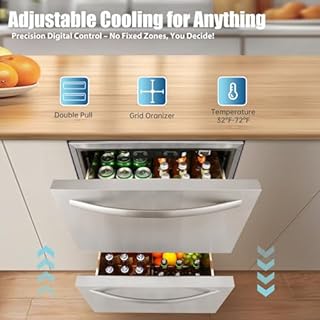 HCK 24 Inch Under Counter Double Drawer Fridge, Stainless Steel Outdoor Beverage Refrigerator for Patio, Built-in Beverage Fridge for Home & Commercial Use