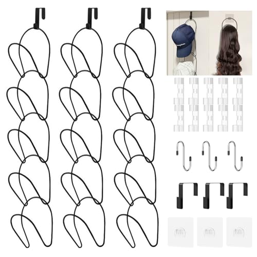 LINFIDITE Cap Halter Tür Hut Racks, Baseball Cap Halterung Schrank hängende Einstellbare Huthalter,für Schals Handtaschen Handtücher Kleidung Krawatten mit Haken zum Aufhängen, 15 Stück Schwarz