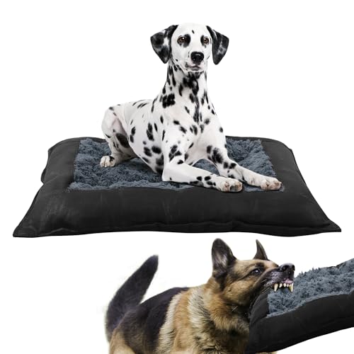 HOMBYS Indestructible Chewproof Dog Bed for Aggressive Chewers, Tough & Water Resistant, Soft Faux Fur Liner-17x23 inches