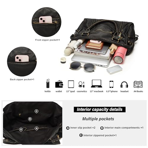 Image of Worldlyda Crossbody Bags for Women Large Tote Soft Leather Purses Washed Y2K Hobo Vintage Handbag Shoulder City Bag
