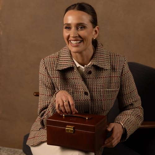 Image of Time Resistance Jewelry Box - Full Grain Leather Jewellery Organizer - Accessories Storage - Key Lock Box for Women (Cognac Brown)