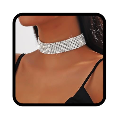 Handcess Strass Halskette Silber Glitzernde Kristall Ketten Brautkette Schmuck für Frauen