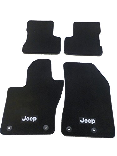 Listado de Mopas para alfombras que puedes comprar esta semana. 44 Mopar 82214324 - Alfombra de Alta Calidad, Juego Completo de Cuatro Unidades, Color Negro, Logotipo de la Marca Jeep