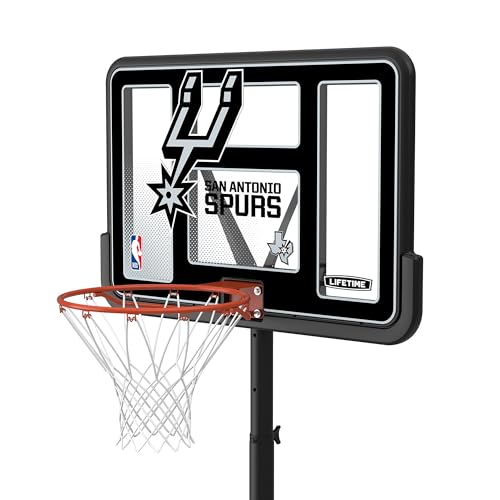 Image of Lifetime NBA San Antonio Spurs Portable Basketball Hoop, Adjustable Height 7.5-10 Ft, 44 Inch Shatterproof Fusion Backboard, Base with Wheels