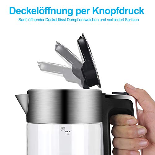 Glas Wasserkocher Edelstahl - ABC Lifestyle 1 Liter Wasserkocher Klein mit schneller Heizung, 2200W, BPA frei… – Bild 3