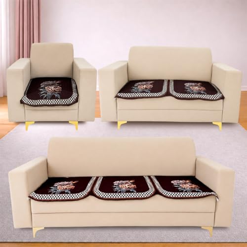 Image of Homerz 'Brooklyn Series' Premium Sofa Cover | Quilted Floral Design | Non-Slip Washable Sofa Protector | Soft Anti Slip Fabric (Ny Brown, 6 (3+2+1) Seater, Only Seat Cover)