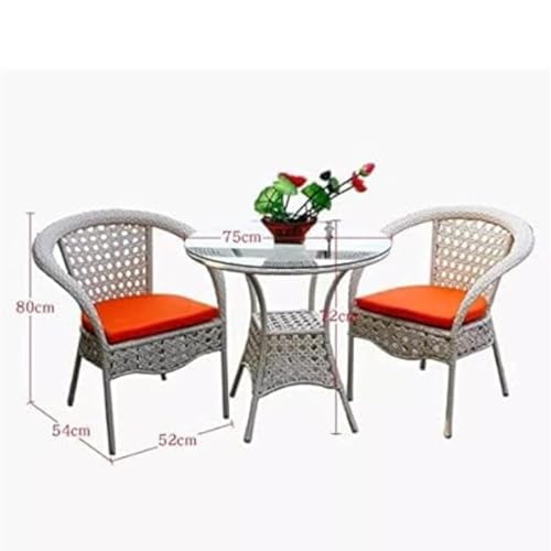 Image of HUMAIRA Outdoor FURNITURED8 6 Wire Rattan & Wicker Garden Patio Seating 2Chair and 1Table Set, Outdoor Balcony Garden Coffee Table Set Furniture (White+Orange)