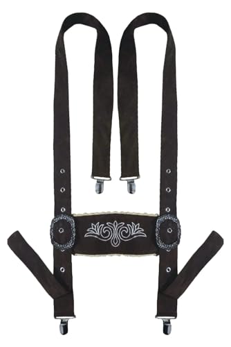 Seaehey Lederhosen Suspenders German Oktoberfest Suspender Mens Bavarian Beer Festival Alpine Costume Accessory for Adults (Dark Brown Adult)