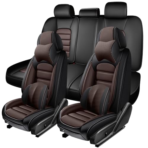 Image of 5 Seat Covers for Hyundai Santa Fe XL 2001-2024,Premium Nappa Leather Car Seat Covers Car Seat Cushions,Waterproof Soft Seat Covers for Cars,Interior Accessories with Airbag(Luxury-Black&Coffee)