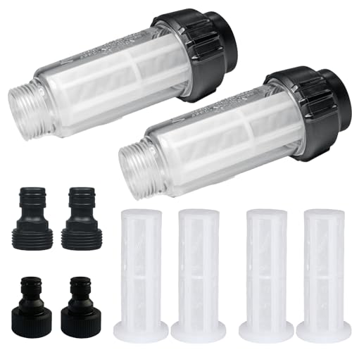 Morlight 2 Filtre à Eau pour Tuyau d'arrosag, 3/4 inch Water Prefilter, Filtre Tuyau Arrosage, avec 4 Cartouches et 4 adaptateurs Rapides pour Nettoyeur Haute Pression, Pompe de Jardin