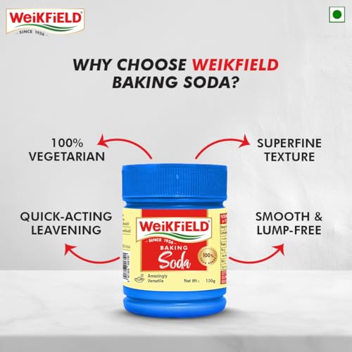 Image of Weikfield Baking Soda | Food Grade Sodium Bicarbonate | Ideal for Baking, Cooking & Cleaning | In Reusable Poly Jar | 100g