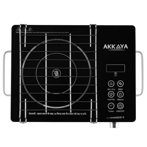 Image of AKKAYA Infrared Cooktop 2200W Electric Stove Without Gas - Infrared Electric Cooktop for All Cookware, Feather Touch Digital Controls with Digital Display, BBQ Grill Rack, Auto Shut-Off