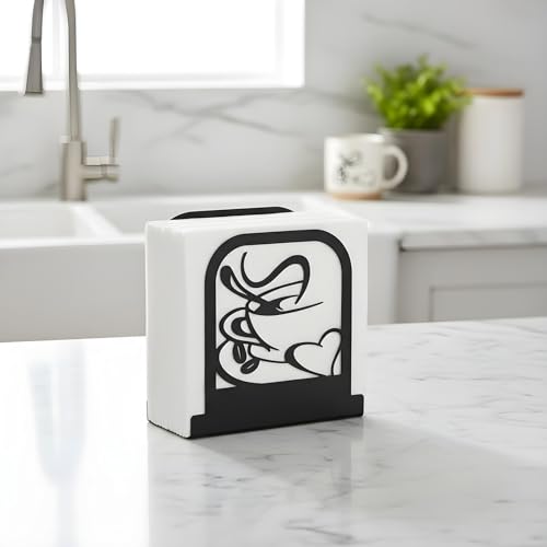 YBEATY Napkin Holder for table Modern Standing Paper Tabletop Tissue Black Metal Napkin Dispenser Organizer Coffee Time Theme Style Serviette Stand for Kitchen Coffee Shop Dining Room Restaurant - Thumbnail 4