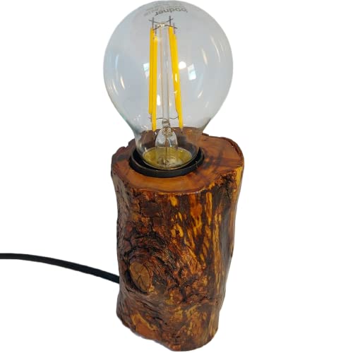 Genérico Lámpara de mesa artesana. Tronco de madera natural. Estilo rústico vintage moderno.