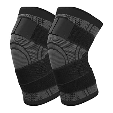 Knee Support Brace 2 Pcs Elastic Nylon Knee Sleeves with Compression Strap for Joint Pain, Meniscus Tear, ACL, Tendonitis, Running, Mountaineering, Outdoor Sports (Black, XL) Cover