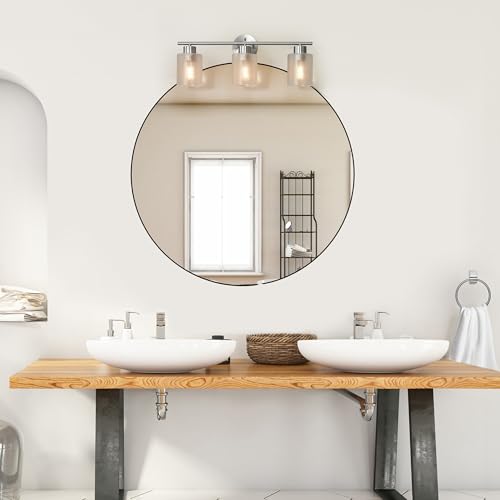 Image of Globe Electric 5-Piece All-in-One Brushed Nickel Bathroom Accessory Set with 23 inch 3-Light Vanity Light and Clear Frosted Glass Shades