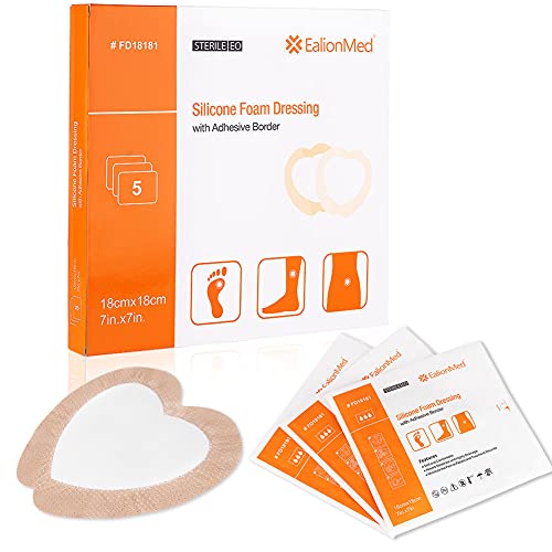 Sacral Silicone Foam Dressing with Border for Sacrum Ulcer, Pressure Ulcer, Butt Bed Sore, Size 7''x7''(4.9''x5.3'' Pad), Painless Removal High Absorbency, Bedsore Wound Bandage,5 Pack