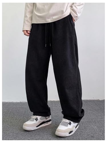 SOLY HUX Men's Corduroy Pants Drawstring Elastic Waist Baggy Straight Leg Pants with Pockets4