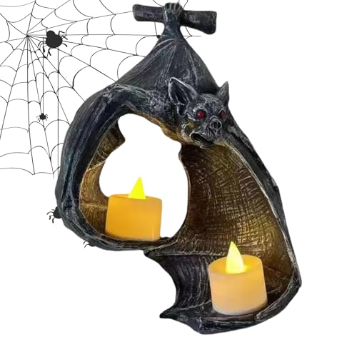 Quzente Bat Wall Candle Holder, Gothic Halloween, Multicolor, Resin, Holds Two Tealights, Wall Mounted, Textured Finish, Perfect for Halloween Decor
