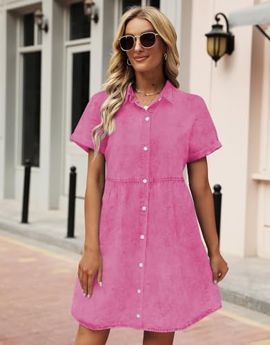 Image of Women's Denim Dress for Women Cute Blue Babydoll Denim Shirt Dress Denim Dress with Pockets