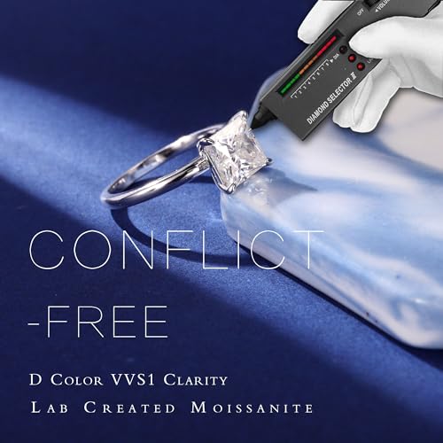 MOOSEA 2ct Princess Moissanite Engagement Rings for Women, 7 * 7MM D Color VVS1 Clarity Lab Created Diamond Rings 18K White Gold Vermeil 4 Claw Solitaire Moissanite Rings for Women3